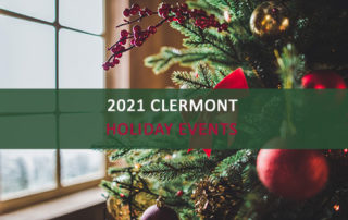 Photo of Tree with words "2021 Clermont Holiday Events"