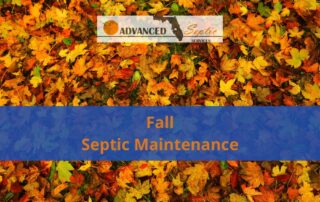 Photo of Fall Leaves with words "Fall Septic Maintenance"