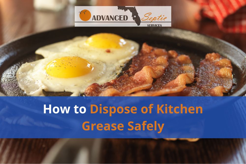 Photo of Bacon and Eggs with Words "How to Dispose of Kitchen Grease Safely"